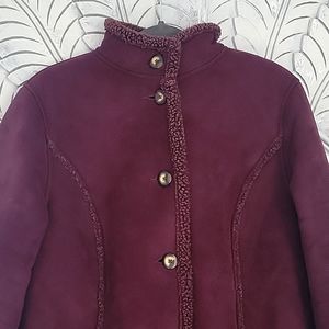 Vintage L.L. Bean Faux Suede Sherpa Lined Button Down Jacket Size Small